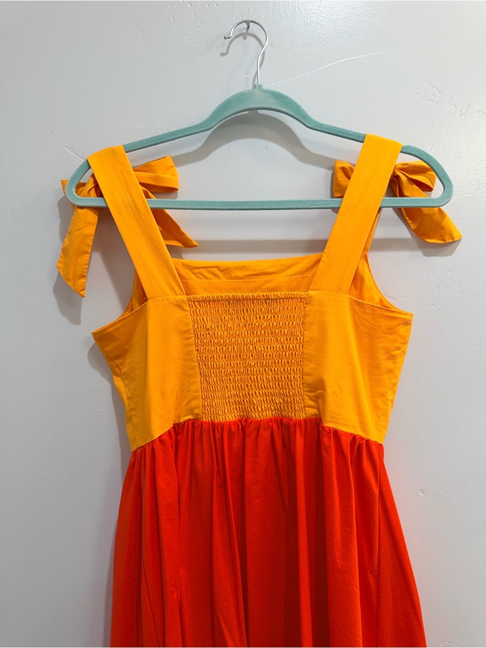 Marc New York Colorblock Tiered Midi Dress Sunset Yellow Orange Pink Bows M - Picture 9 of 14